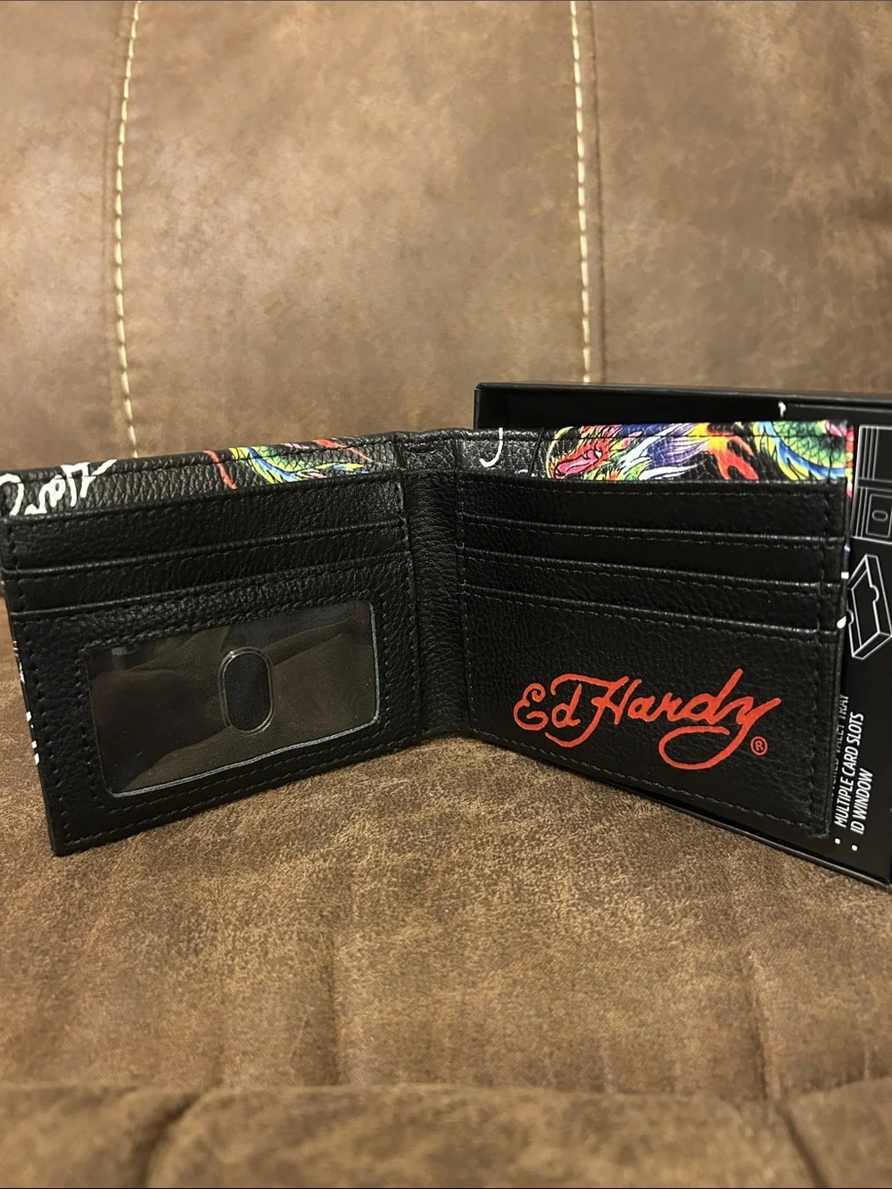 Ed Hardy True Wireless Earbuds - Black with Multicolor Design & Men Wallet
